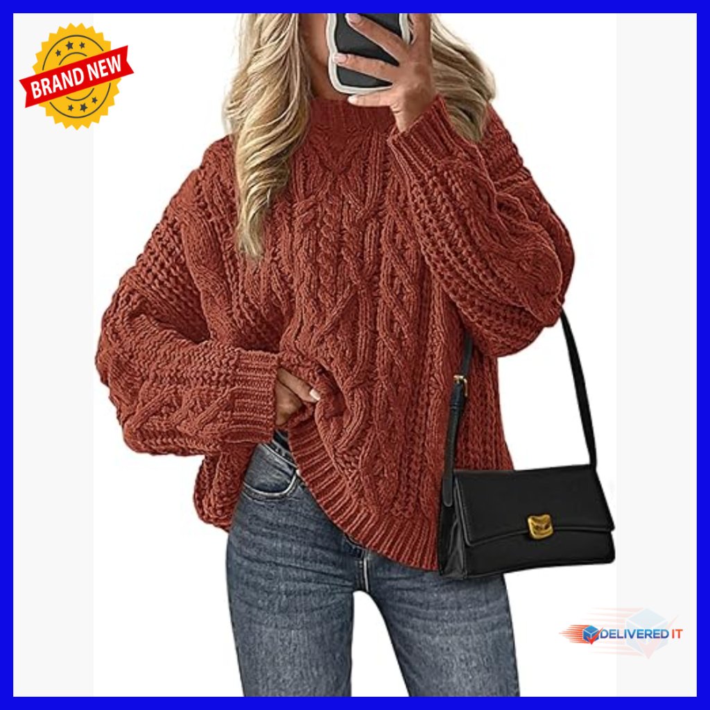 Oversized Cable Knit Pullover Sweater Long Sleeve Crewneck Winter Casual